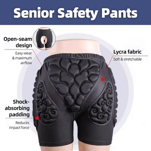 EVA Reinforced Fall Protection Padded Shorts for Seniors with Fall Risks Osteoporosis Rehabilitation – Shock-Absorbing Hip Guards with Open Seam Design, Reusable Elderly Safety Gear (XL)